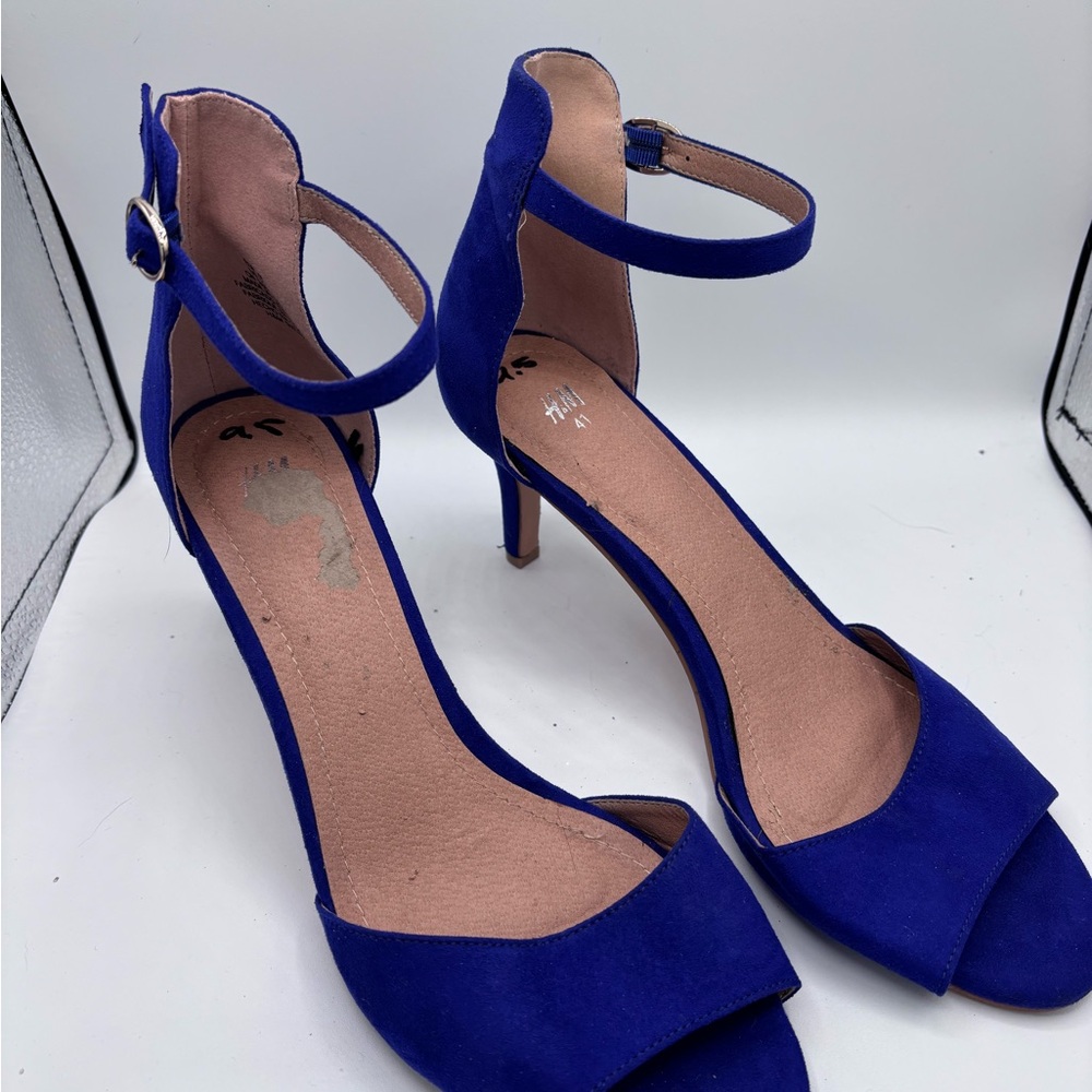 H&M Blue High-Heeled Sandals with Ankle Strap